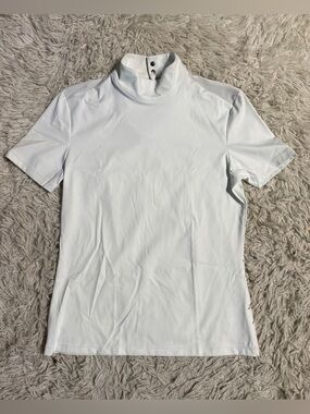 Women’s Large White Equisite Short Sleeve Horseback Riding Show Shirt. Good Cond